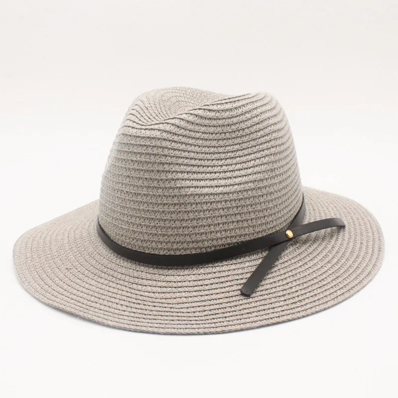 Новейшая британская Летняя женская соломенная шляпа с широкими полями, Джазовый Топ, Повседневная пляжная шляпа с шероховатыми краями - Цвет: Gray
