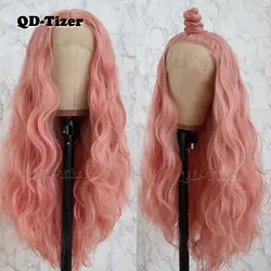 QD-Tizer Длинные розовые волосы свободные волнистые волосы кружевные Парики бесплатная часть бесклеевые синтетические кружевные передние