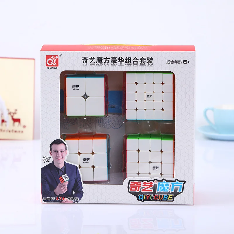 Подарочная посылка, кубик Qiyi 2x2 3x3 4x4, набор магических кубиков, развивающие игрушки для детей, кубик без наклеек