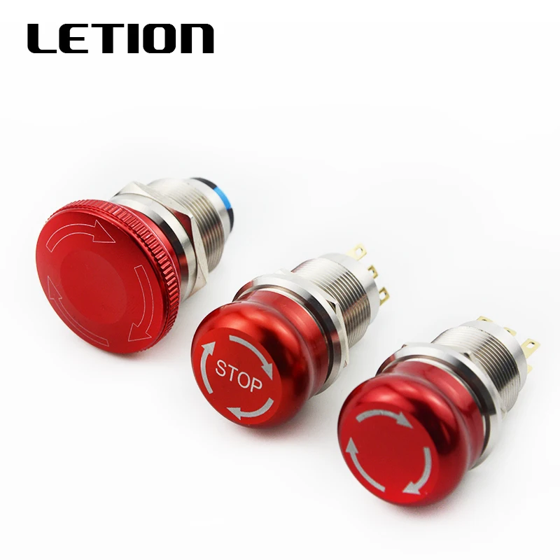 

5PCS 10PCS 20PCS 19mm 22mm Pattern Waterproof Stainless Steel Waterproof Metal Latching Emergency STOP Push Button Switch