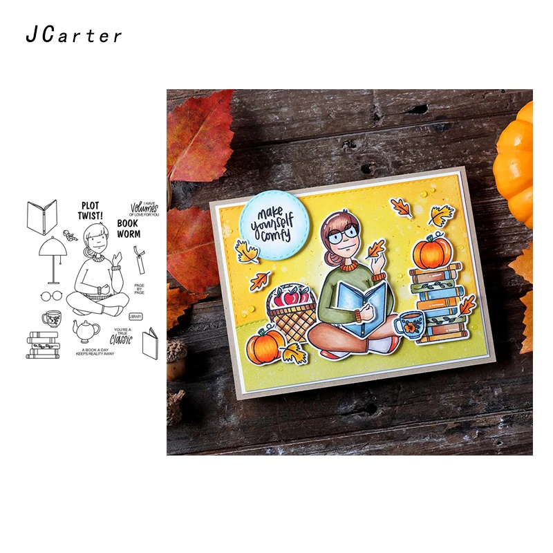 

JC Metal Cutting Dies and Stamps Scrapbooking Girl Read Book Worm Craft Cut Die Stencil Handmade Album Paper Cards Decor Model