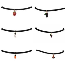 Горячая Мода Кручёные ожерелья Черный Бархат Кожа фрукты серии сплав Подвески Макси заявление Ложные Воротник Чокеры Цепочки и ожерелья Для женщин ювелирные изделия