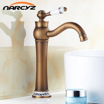 

Copper Faucet Antique Brass Finished Hot and Cold with Diamond and Porcelain Mixer Deck Mounted Basin Faucet XT917