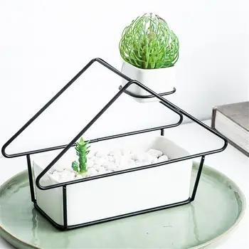 

Europe Ins House Shaped Simple Ceramic Succulent Flower Pot Wall plant hanger Iron Vase With Flower Stand