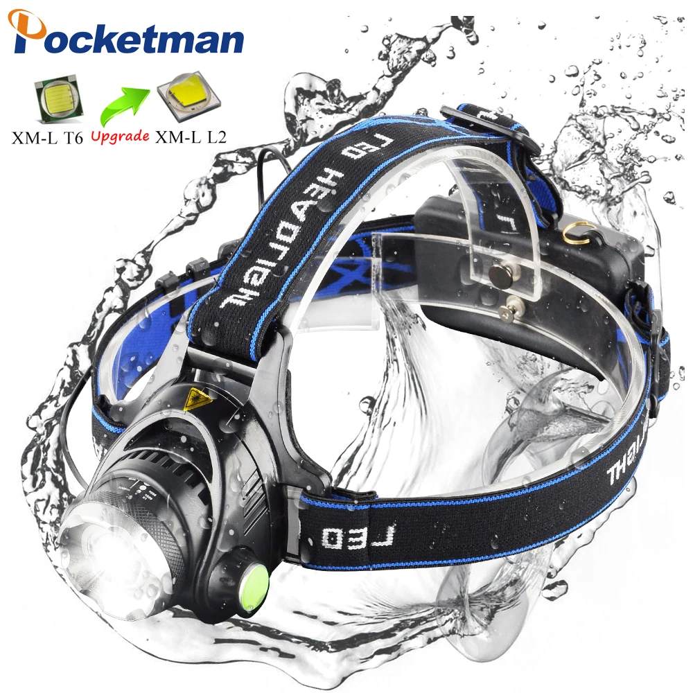 

LED headlamp fishing headlight 10000LM T6/L2 3-Modes Zoomable lamp Waterproof Head Torch flashlight Head lamp by 18650 battery
