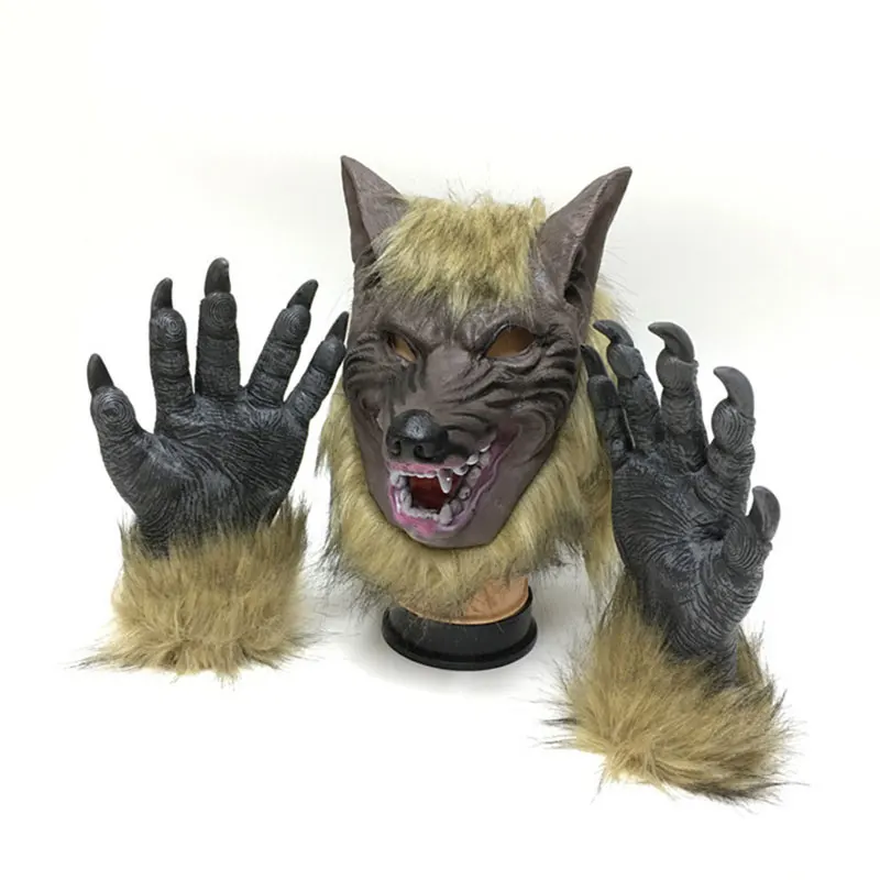 Год волк голова маска животное костюм игрушки вечеринка Хэллоуин шалость сумасшедшая вечеринка маска косплей Хэллоуин маска - Цвет: Cap  Glove