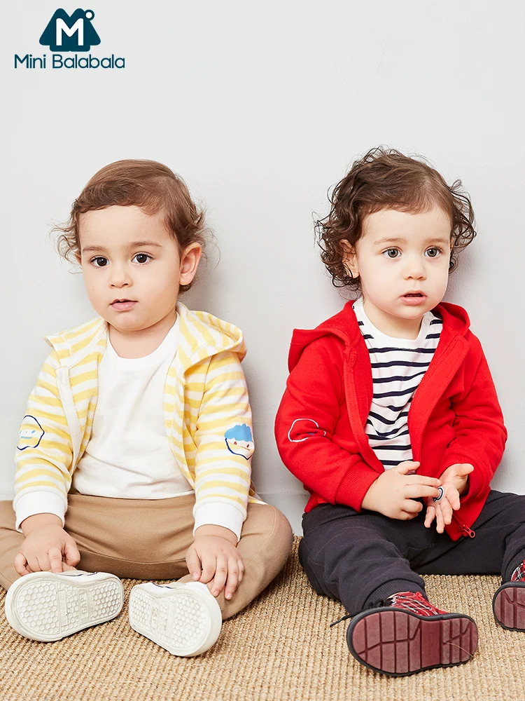 

Mini balabalaBaby cotton tops jacket boys and girls 2019 spring and autumn newborn infant floral hooded jackets