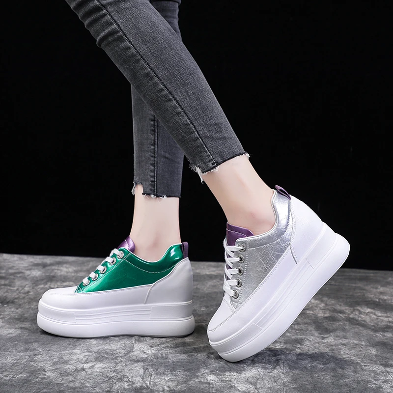

silver shiny Platform Sneakers women Thick Sole trainers fashion casual shoes chunky sneakers for students 2019 Vulcanized Shoes
