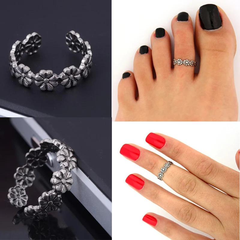 

Fashion 1 pcs Lady Popular Simple Retro Flower Design Adjustable Toe Joint Ring Foot Jewelry New joyas acero inoxidable mujer