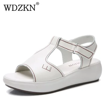 

WDZKN Fashion Concise Women Wedges Sandals Summer Genuine Leather Platform Sandals For Women Open Toe Shoes Beach Sandals