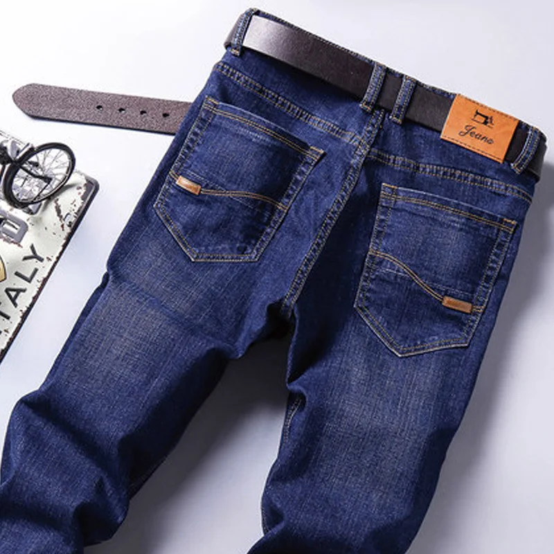 Men's Jeans Classic Direct Stretch Dark Blue Business Casual Denim Pants Slim Scratched Long Trousers Gentleman Cowboys 38