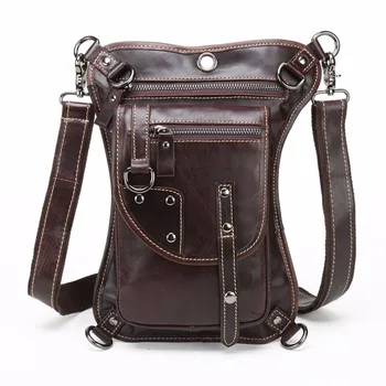 

High Quality Men's Cowhide Oil Wax Genuine Leather Waist Thigh Drop Leg Bag Messenger Cross Body Shoulder Belt Hip Bum Pack