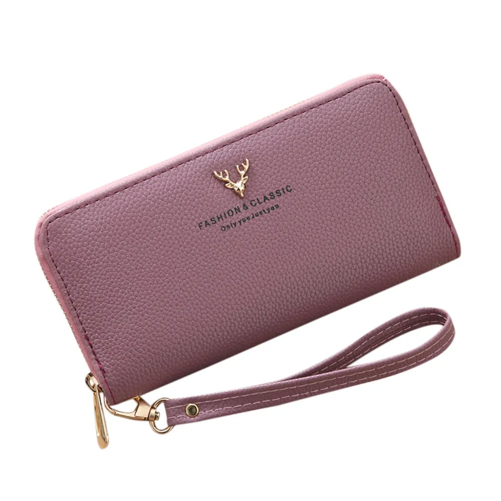 Женская модная однотонная сумка для монет с рисунком личи, с одной выдвижной головкой оленя, Красный бумажник для визиток, держатель для карт#15 - Цвет: Purple