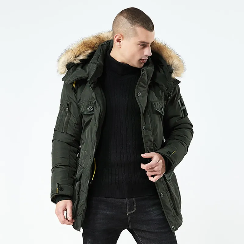 

New Large Size Warm Outwear Winter Jacket Men Windproof PARKAS Hood Can be removed from the hood of the long military coat