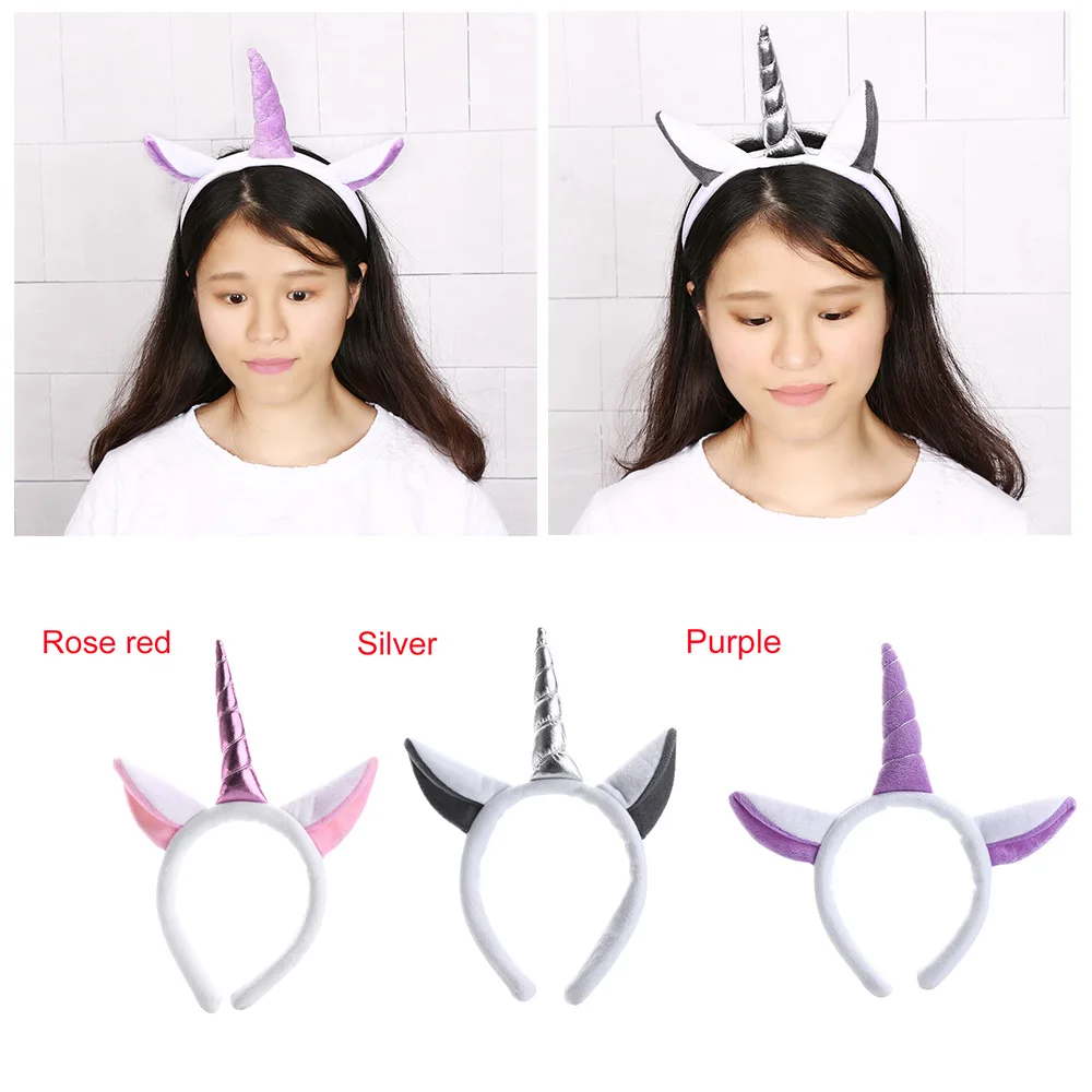 1PC Colorful Unicorn Horn Pony Ear Halloween Headband Hair Band Kids