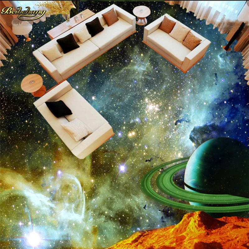 beibehang Custom Photo 3D Floor Painting Wallpapers Cosmic Sky Planet 3D Floor Painting papel de parede