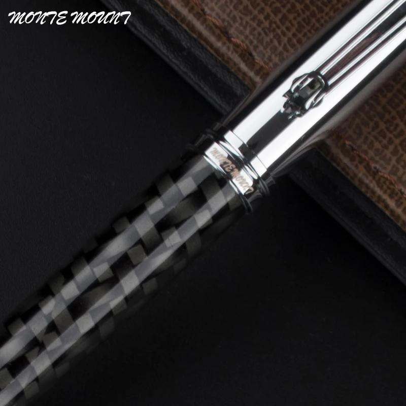 Шариковая ручка MONTE с креплением из белого серебра и черного волокна, металлические ручки из нержавеющей стали, фирменная ручка