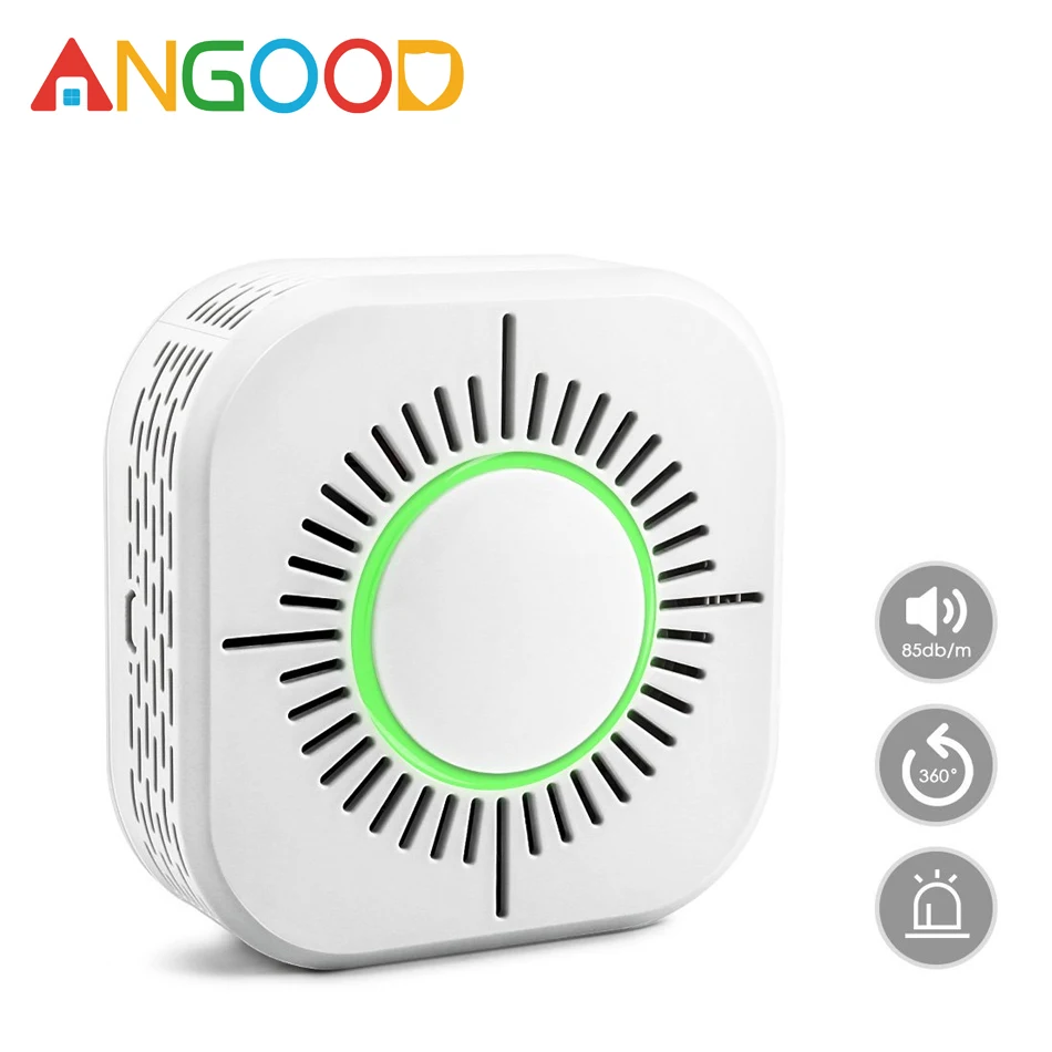 

ANGOOD Wireless 433MHz Smoke Gas Detector Smart Sensor Home Security 360 Degree Smoke Fire-Alarm Detection No Need Gateway