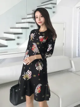 

Halinfer 2018 Autumn Sexy women dress Striped A-Line O-Neck Animal Bandage Elegant Homecoming Evening party dress