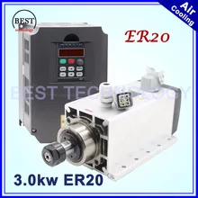 Новое поступление! 3 кВт шпиндель с воздушным охлаждением квадратного типа с фланцем ER20 4 подшипники гравировальный станок с ЧПУ и 4 кВт 220 В инвертор/VFD