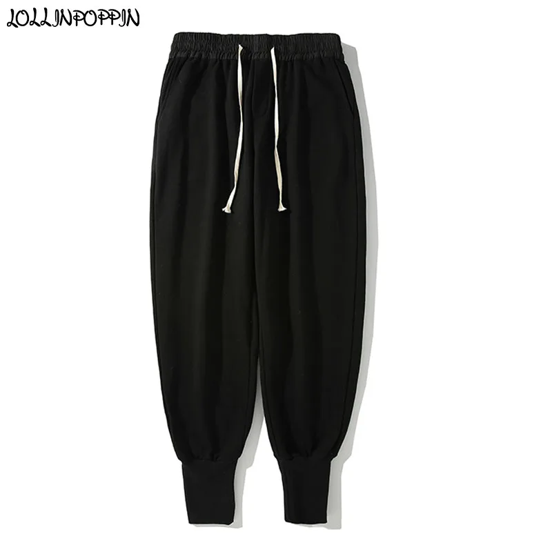 

Streetwear Men Casual Black Jogger Pants Drawstring Elastic Waist Cotton Sweatpants Mens Rib Leg Opening Joggers