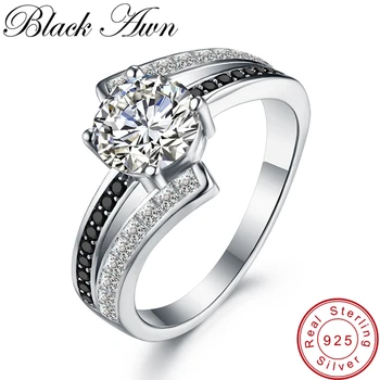 

Nouveau 3.9G Classic 925 Sterling Silver Jewelry Row Black&White Stone Wedding Rings For Women Femme Bague C334