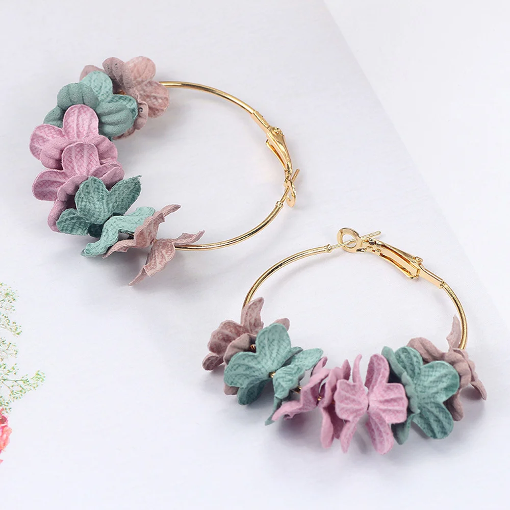 

2019 Novel Fashion Fabric Flower Drop Earrings For Women Statement Colorful Petal Circle Big Fancy Earring Jewelry Oorbellen