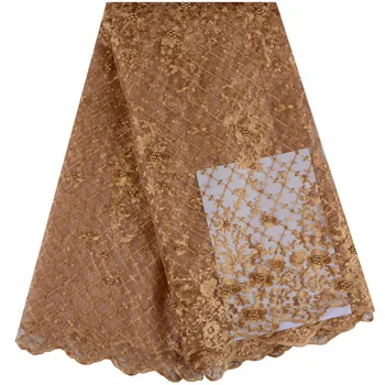 

2018 African Cord Lace High Quality French Lace Fabric With Beads Gold Color African Lace Fabric For Nigerian Wedding Dress 110