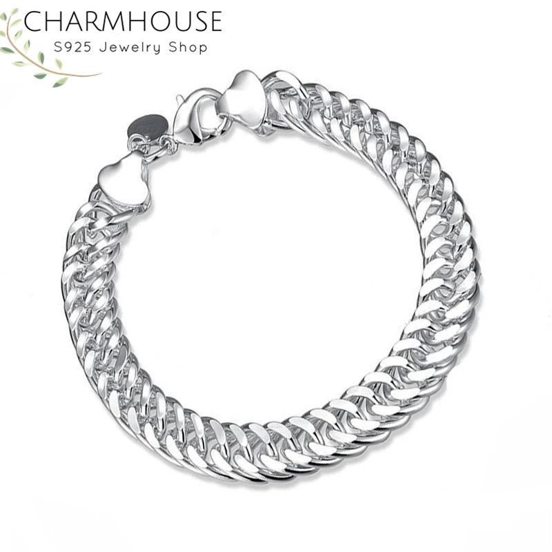 Charmhouse 925 Серебряный ювелирный браслет для мужчин 10 мм звено браслеты-Цепочки Браслеты Pulseira свадебные аксессуары