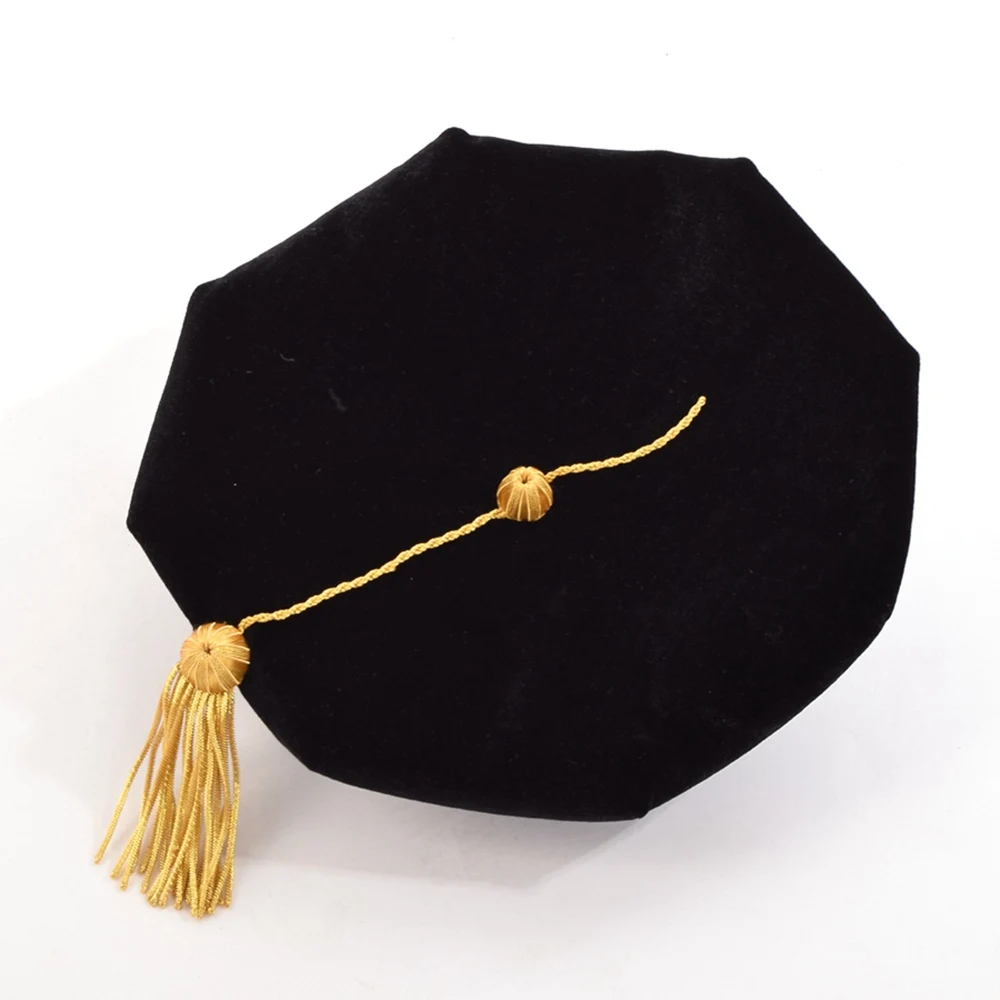 1pc Doctoral Tam with Tassel Doctors Graduation Traditional Hat 8 sided