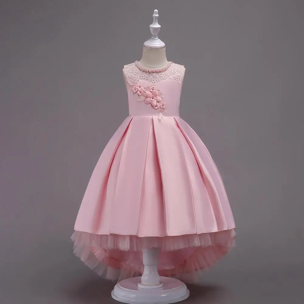 Kids Flower Girls Princess Dress Children's Tail Lace Beading Wedding Dress For Girls Elegant Party Birthday Evening Dresses
