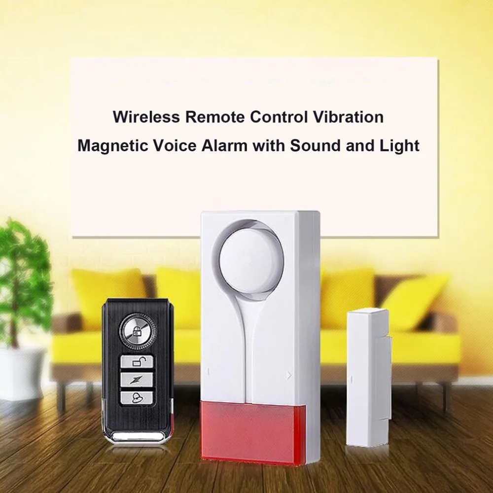 

Wireless Door/Window Security Voice Alarm Device Remote Control Vibration & Magnetic Alarm with Sound Light Anti-Theft Alert