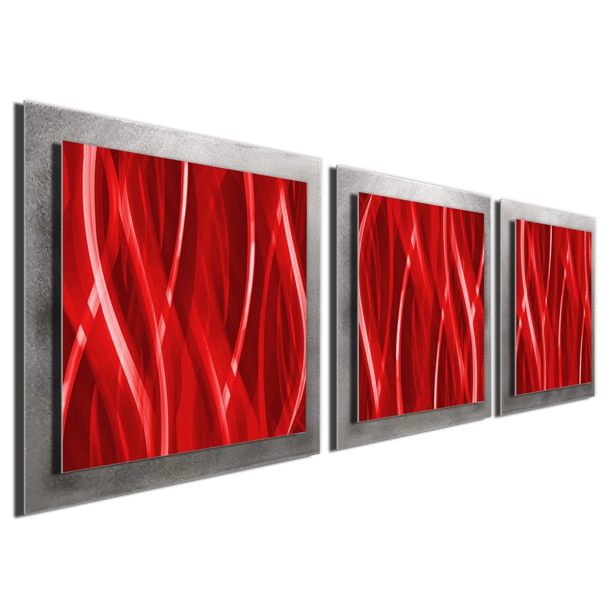 Cherry Red/Silver Abstract Art - 'Cherry Essence' - 38x12 in. - Warm Colored Metal Artwork - Modern Wall Art (1)