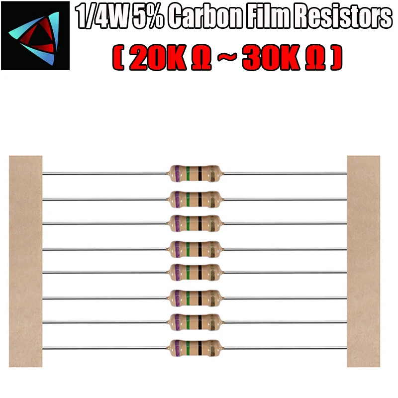 100 шт. 1/4 Вт 5% карбоновый пленочный резистор 20K 22K 24K 27K 30K Ом|carbon film resistors|film resistorsresistor