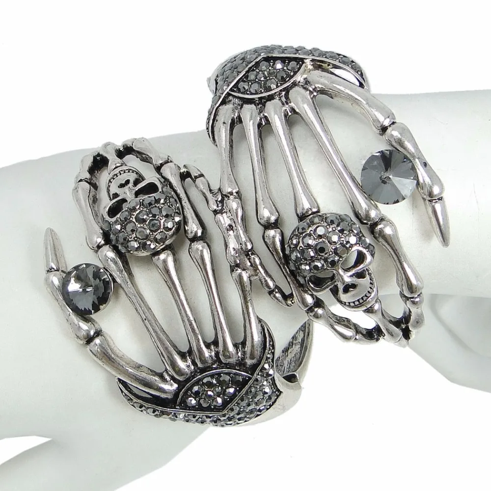 

Tuliper Duel Big Hand Bone Skeleton Bangle Austrian Crystal Bracelets & Bangles For Halloween Party Jewelry