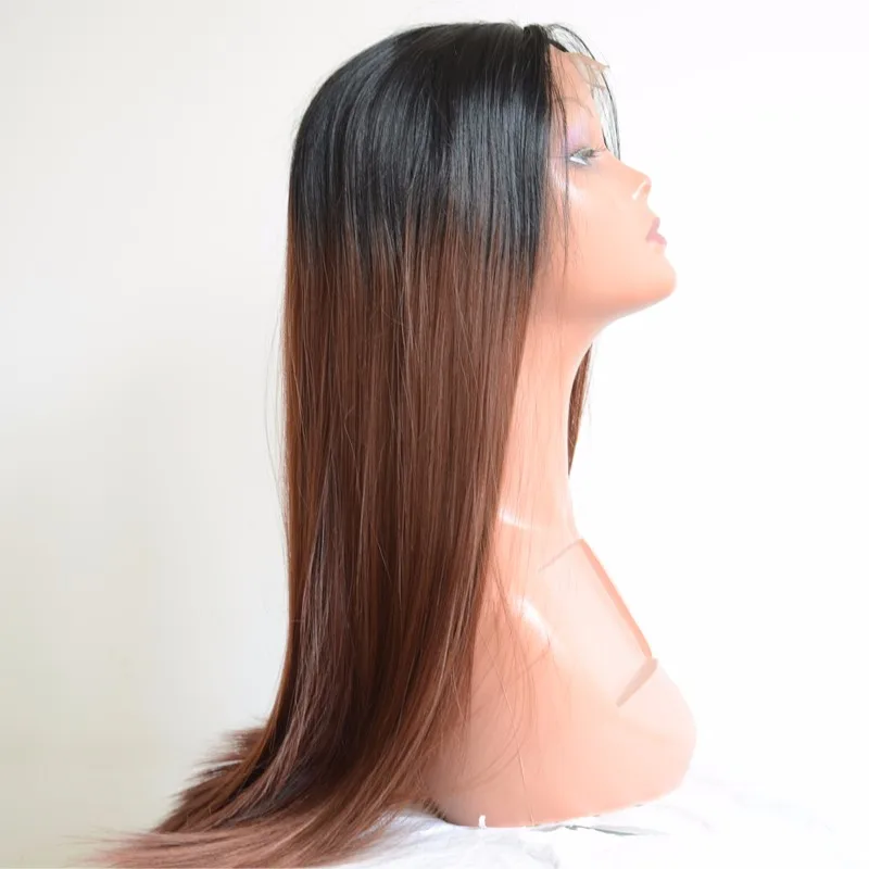 Synthetic Hair Auburn Ombre Lace Front Wig Heat Resistant Natural Straight Black Roots Ombre Glueless Lace Wig With Baby Hair (1)