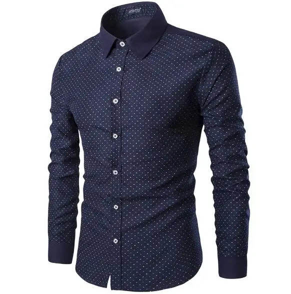 Spring Long Sleeve Men Dots Casual Shirt Cotton Discount Male Shirts ...