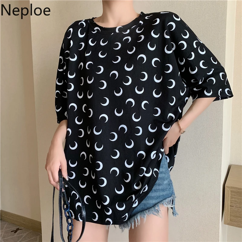 

Neploe Moon Printed Short Sleeve T-shirt Summer Women Causal Oversized T Shirts 2019 New Korean Medium Long Top Tees 53000
