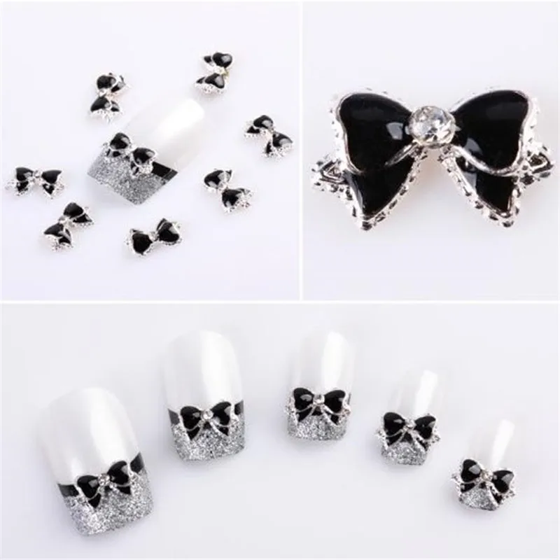 

Hot Fashion Novelty 10 pcs 3D Alloy Rhinestones Nail Art Bow Tie Glitters Slice DIY Decoration Black 2017 Anne