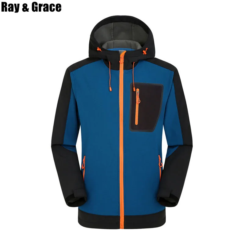 

RAY GRACE Men Outdoor Softshell Fleece Jacket Windproof Waterproof Sports Thermal Hiking Coats Camping Cycling Mountain Jacket