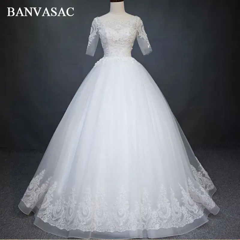 BANVASAC 2017 новые элегантные вышитые свадебные платья с вырезом лодочкой бусины