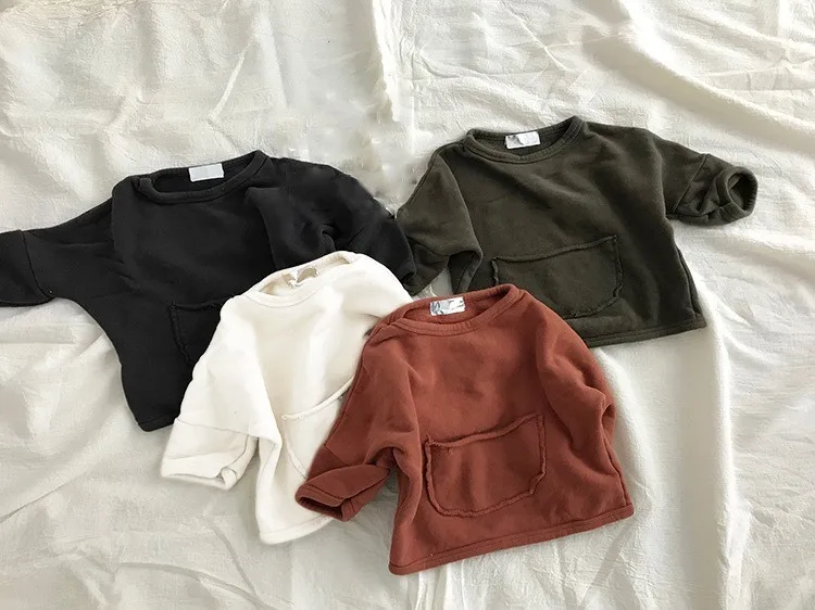 

2019 Autumn Outfit Children Clothing Kids Pullovers T Shirt Baby Boy Girl Big Pocket Fleece Jacket Kids Long Sleeve Sweatshirts