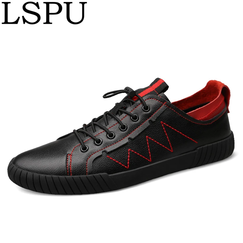 

Plus Size 38-48 Men Skateboard Shoes High Quality Genuine Leather Casual Trainers Shoes Elastic Band Breathable Fashion Sneakers
