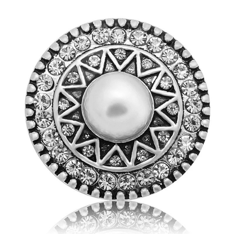 

New beauty Crystal Pattern Pearl pattern 18mm snap buttons fit DIY 18MM snap buttons snap jewelry KZ3351 wholesale