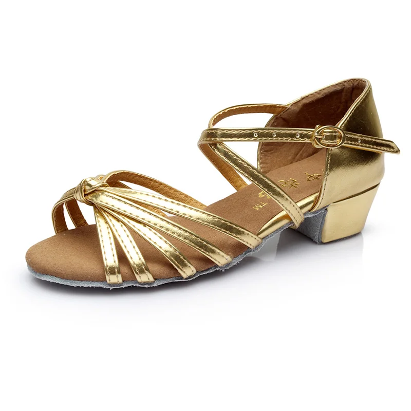 Детская танцевальная школьная обувь Alharbi на низком каблуке 3,5 см; детская танцевальная обувь для танго; обувь для латинских танцев; обувь для девочек и женщин; женская танцевальная обувь - Цвет: Gold