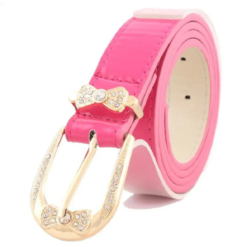 

Glossy PU women bow belt rhinestone fashion needle buckle heart shaped decorated for girl lady 105cm length solid color S498