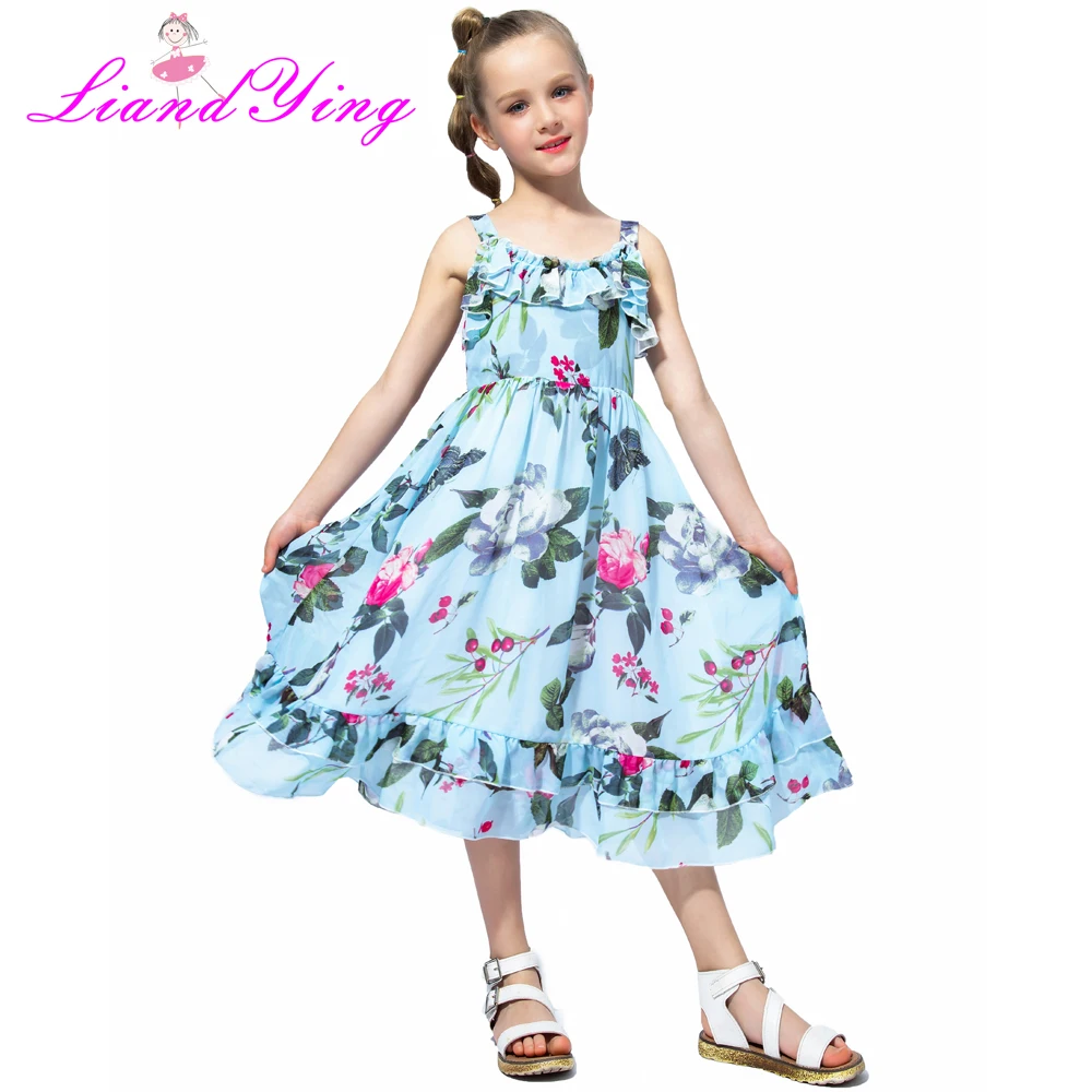 Платья для девочек новое летнее платье; модная одежда принцессы шифоновая, с оборкой, без рукавов, красивые платья для девочек для от 2 до 12 лет