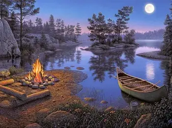 

MaHuaf-W1492 night fire DIY oil painting by numbers landscape canvas pictures for living room home decor
