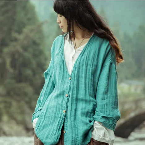 

The fall of 2016 original design one hundred percent cotton linen lady's loose big yards long sleeve shirts