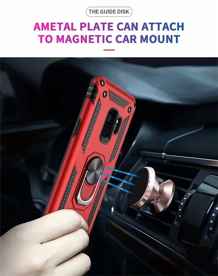 For Samsung Galaxy S8 S9 Plus Case Luxury Car Magnetic Rugged Armor Cover for Galaxy Note 8 9 Stand Shockproof Finger Ring Cover